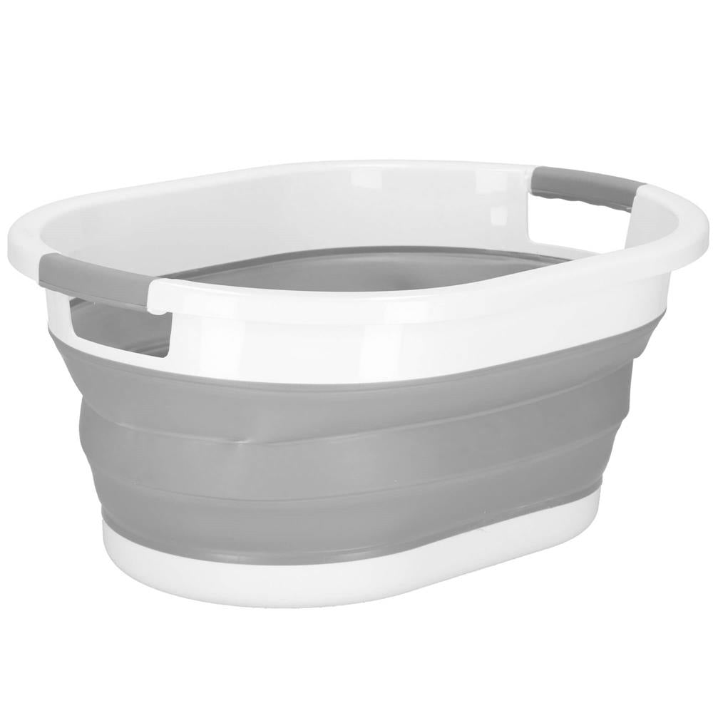 Cos de rufe pliabil tip lighean, cu manere, din plastic si silicon, 62x44x28cm, 39litri, gri