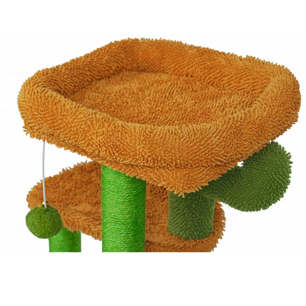 Ansamblu de joaca pentru pisici, model cactus, ascunzatoare, culcus, 47x47x90 cm, verde si portocaliu