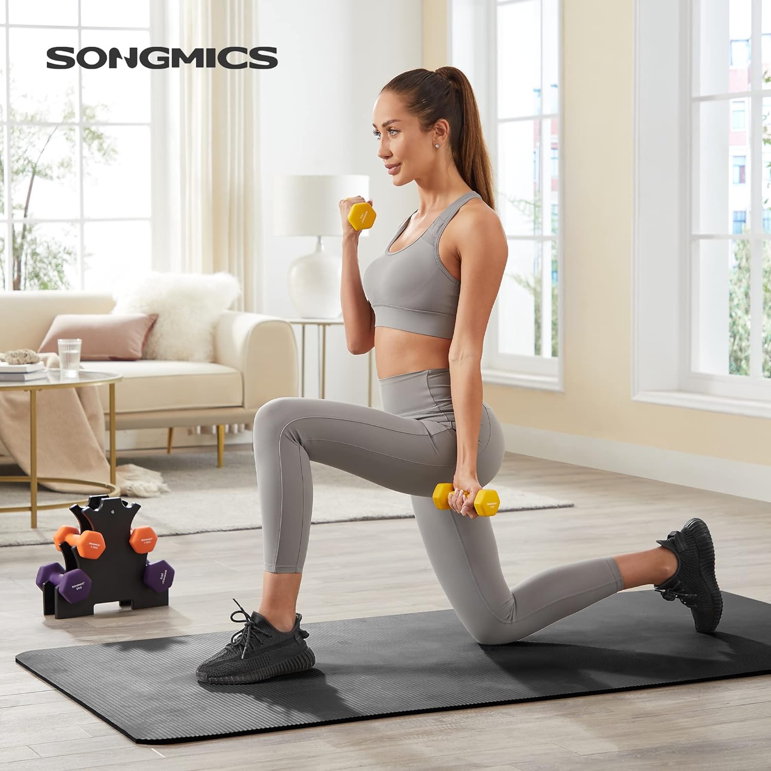 SONGMICS Set de 6 gantere hexagonale cu suport, 2x1kg 2x1.5kg 2x2kg, multicolor