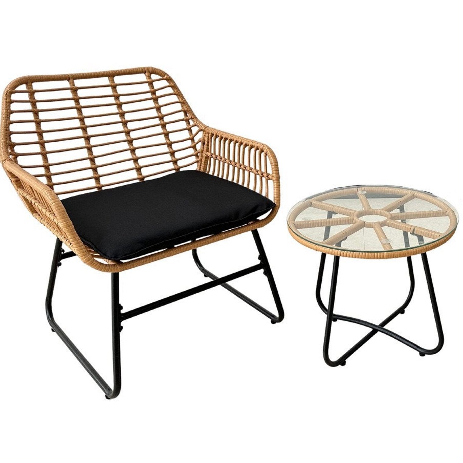 Set mobilier gradina din ratan, 2 scaune cu perne, 1 masa rotunda, maro