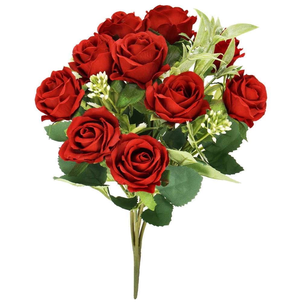 Buchet de flori artificiale din poliester, 10 fire trandafiri, 30cm, rosu