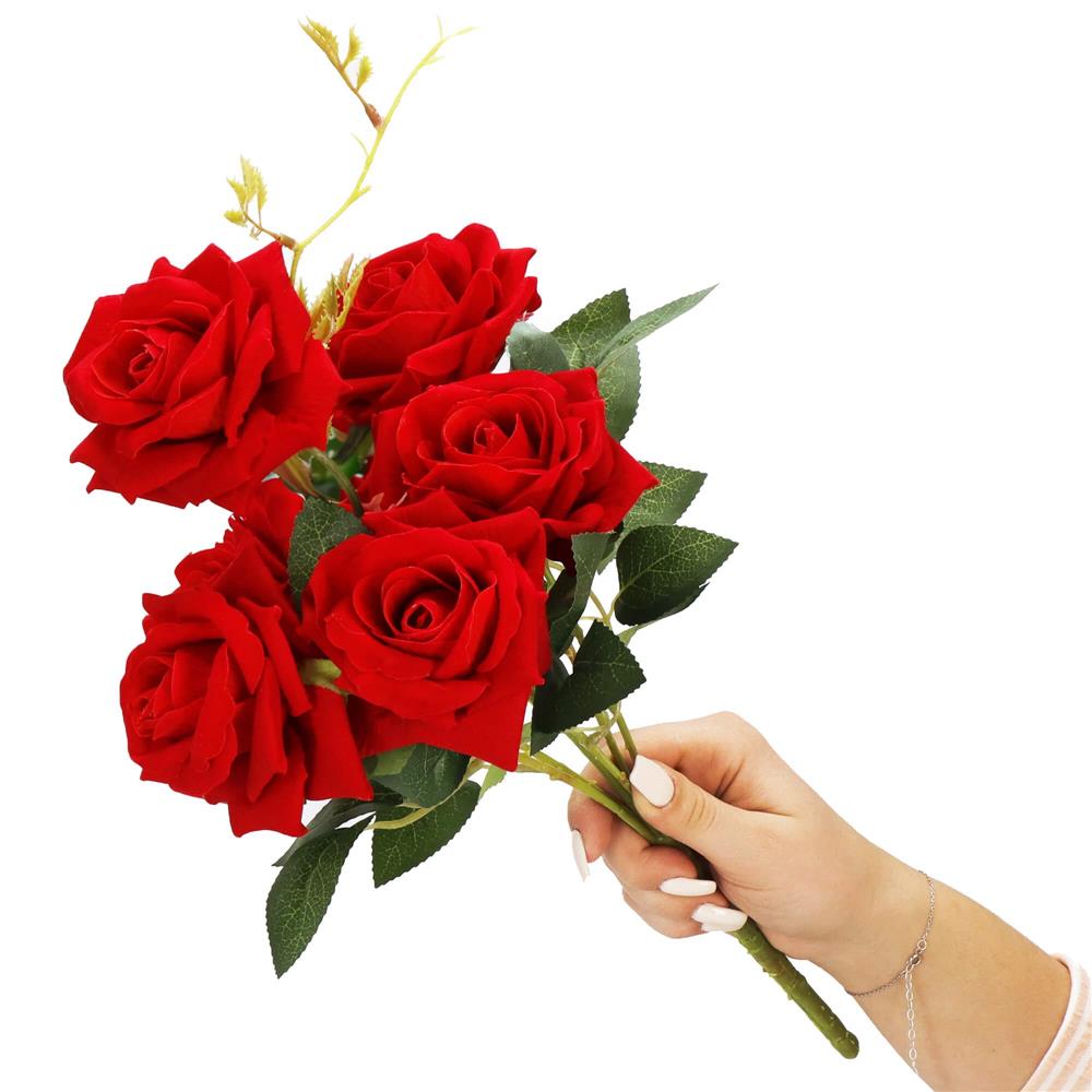 Buchet de flori artificiale din poliester, 6 fire trandafiri, 55cm, rosu