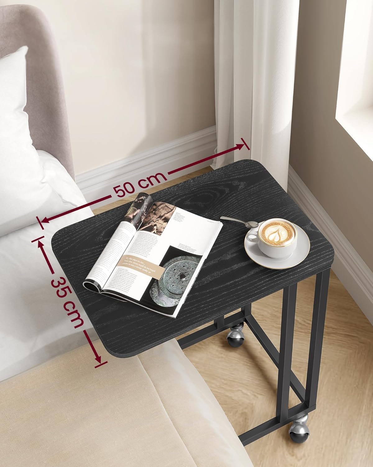 VASAGLE Masuta de cafea, cu cadru de otel si roti, stil industrial, 35x50x60 cm, negru