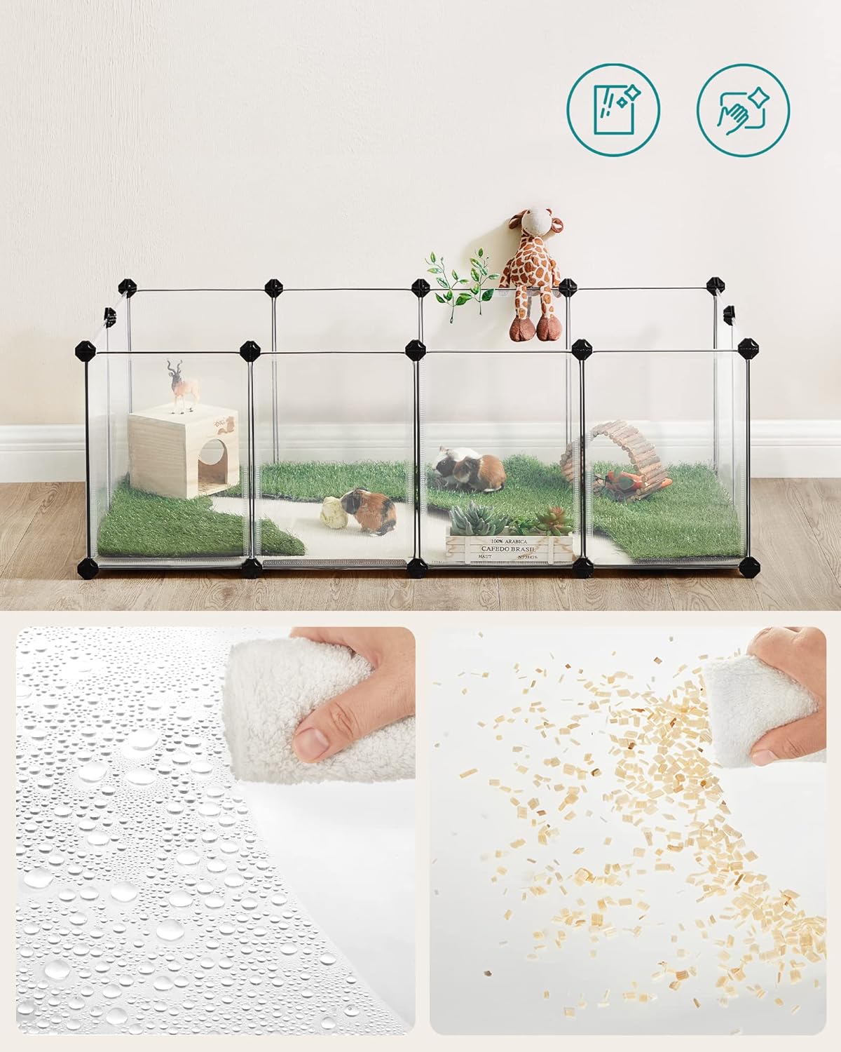 SONGMICS Tarc pentru animale mici rozatoare, din plastic, modulara, 125x63x42 cm, alb