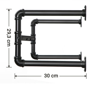 SONGMICS Set 2 sine metalice de agatat haine, montare pe perete, aspect industrial, 112x30x30cm, negru