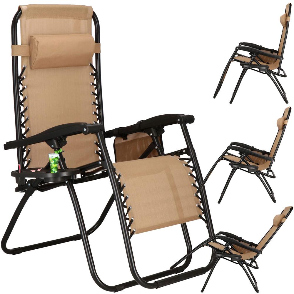 Sezlong scaun pliant plaja sau gradina, Siesta, gravitatie zero, cu tetiera, 175x67x110 cm, taupe