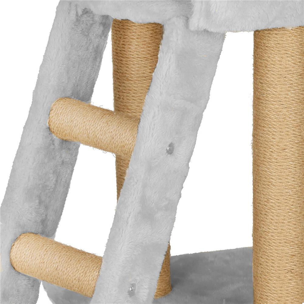 Ansamblu de joaca pentru pisici, cu loc pentru zgariat, ascuns, culcus, soricei, 136cm, gri