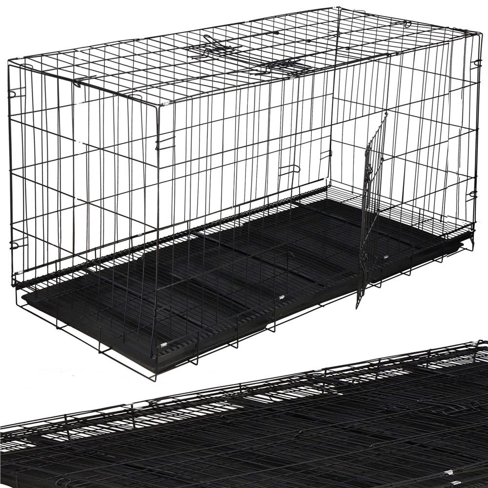 Cusca pentru animale, 2 usi, Pliabila din metal, XXL, Negru, 130x70x61 cm
