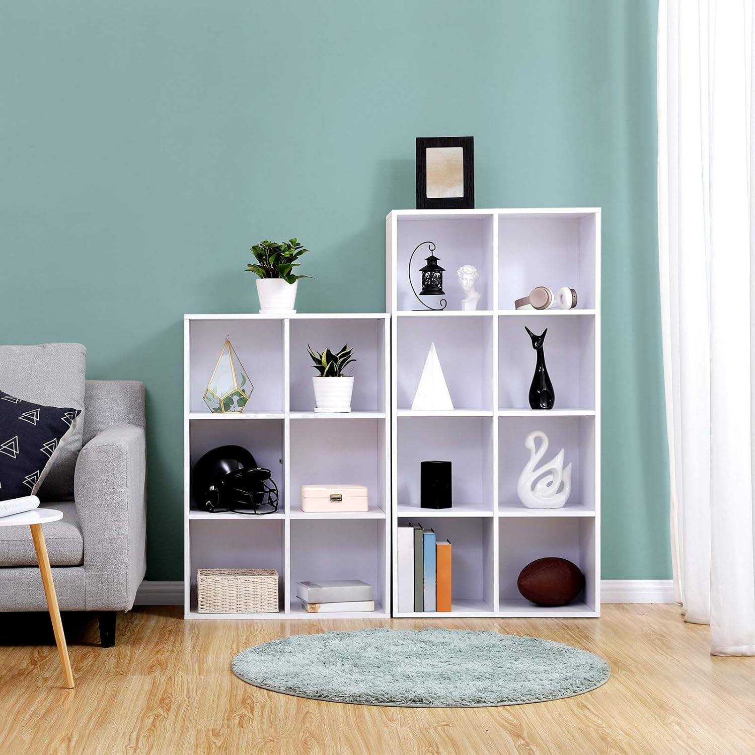 VASAGLE Biblioteca, raft cu 8 unitati de depozitare, pentru living, din lemn, 30x130x66cm, alb