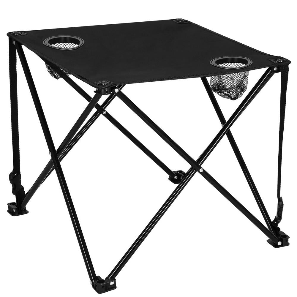 Masa plianta camping sau pescuit, cu 2 suporturi pahar, 46x46x45 cm, negru