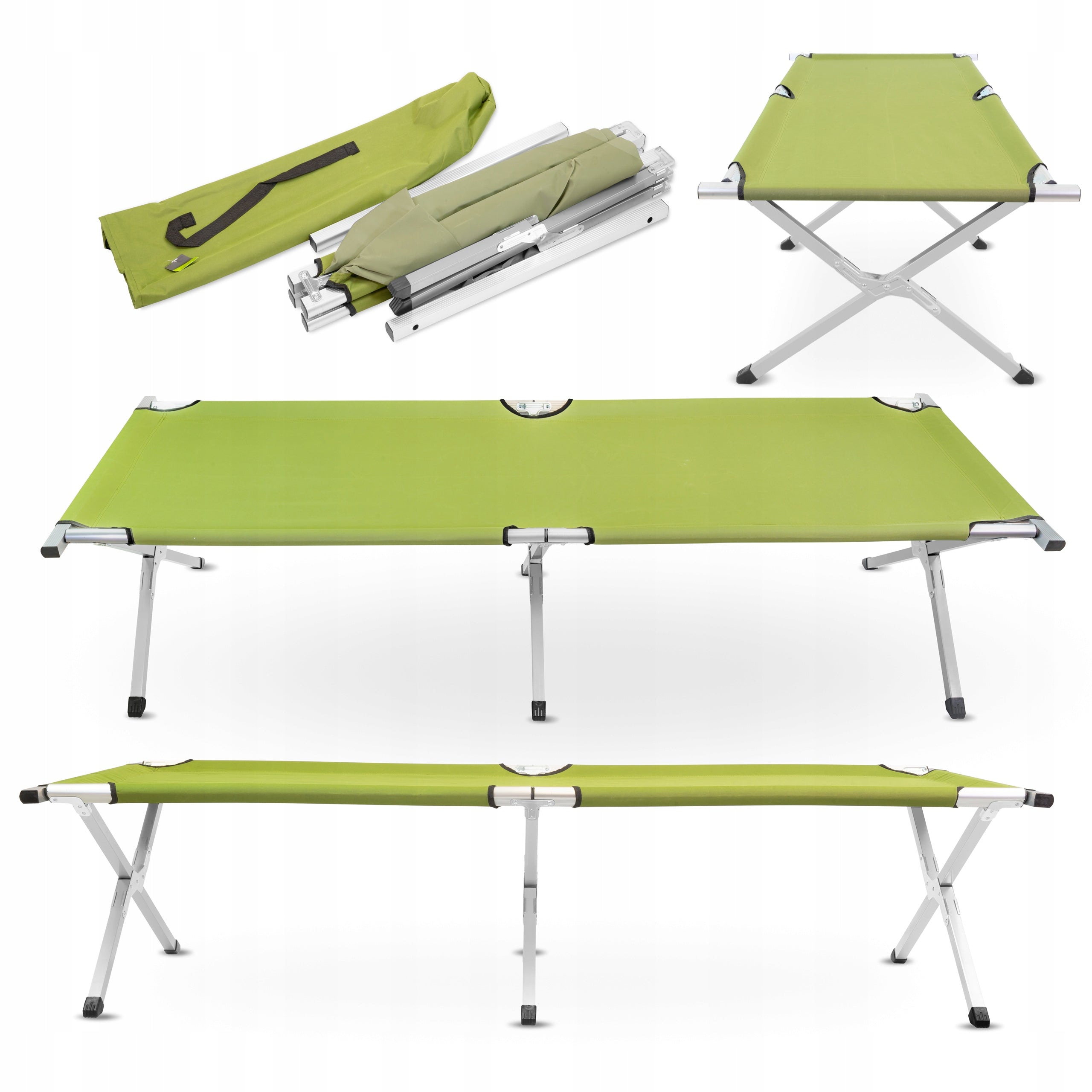Pat pliant pentru camping, structura metalica, 188x70x44cm, verde