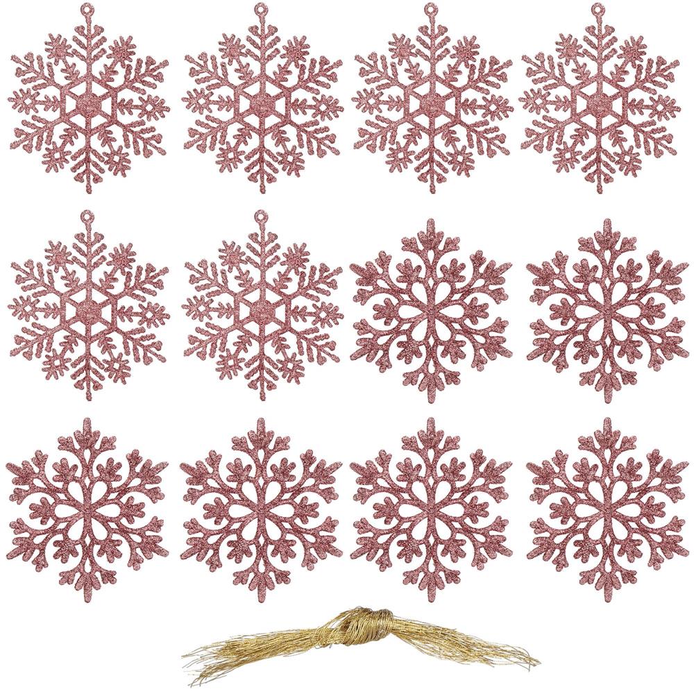 Decoratiune brad fulg de zapada, set 12 bucati, 10cm, roz