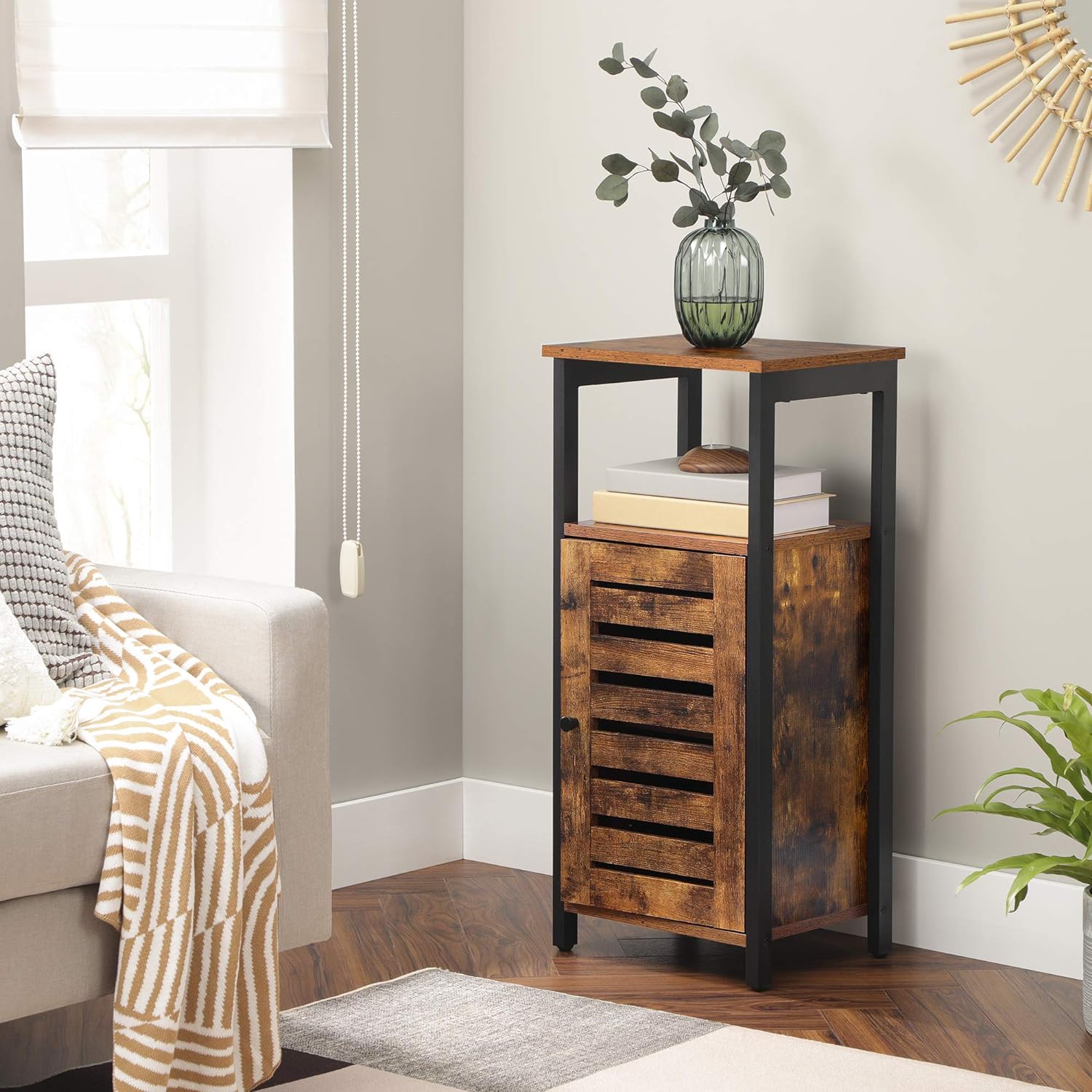 VASAGLE Dulap de depozitare tip noptiera, pentru dormitor sau living, stil industrial, 37x30x81cm, maro rustic