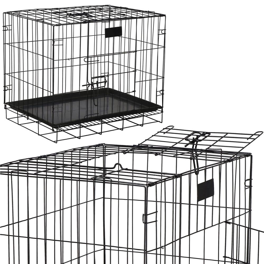 Cusca pentru animale, 2 usi, Pliabila din metal, L, Negru, 59x50x42 cm