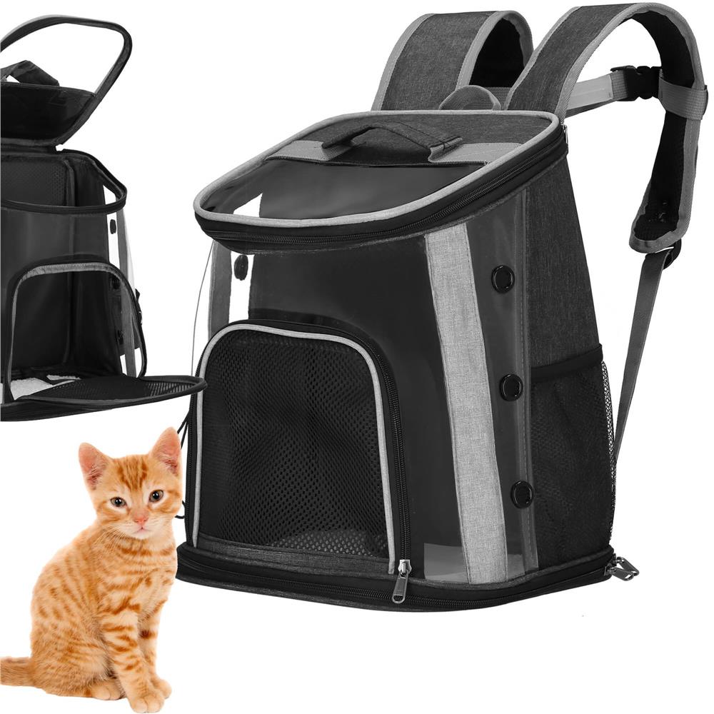 Rucsac transport animale talie mica-medie, maxim 15 kg, buzunare laterale, 38x34x26 cm, negru