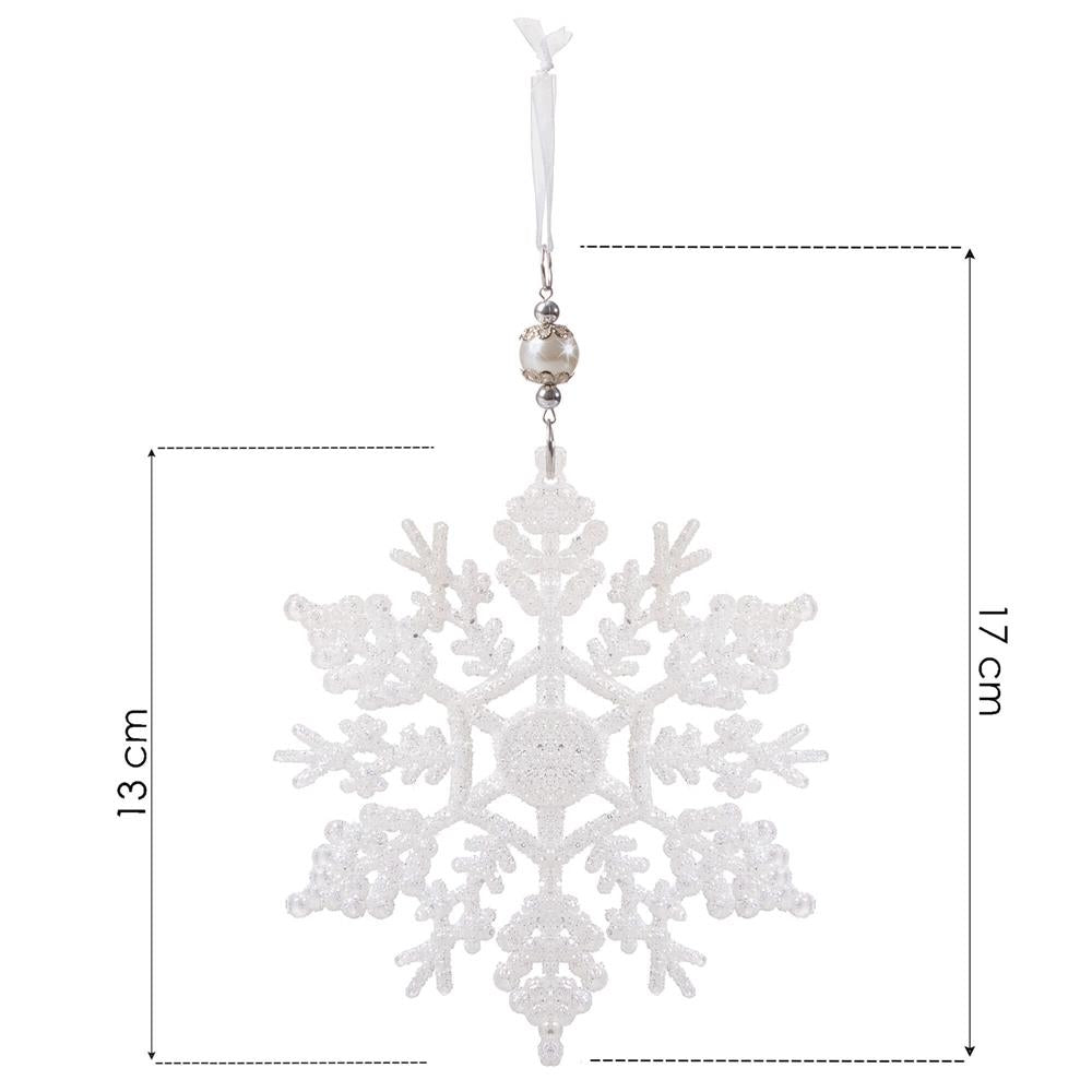 Decoratiune brad fulg de zapada, 13cm, alb cu sclipici