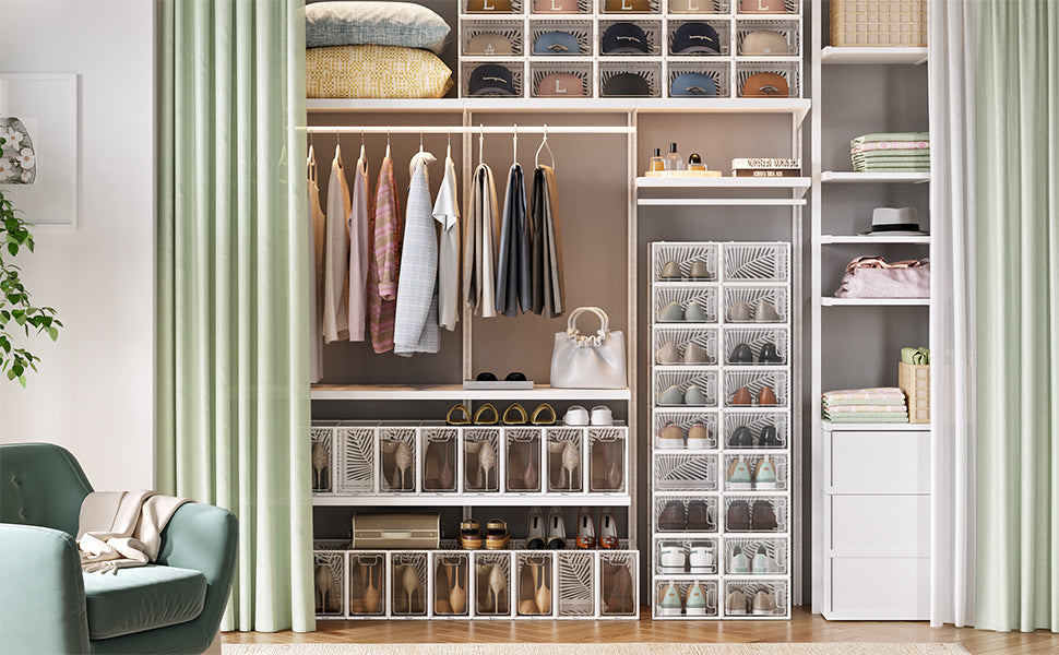 SONGMICS Cutii de pantofi, set de 18 organizatoare stivuibile, structura rezistenta ABS, 34x23x14cm, transparent