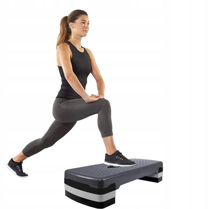 Stepper aerobic fitness, ajustabil 3 nivele, sarcina 350 kg, 28x68x20cm, negru si gri