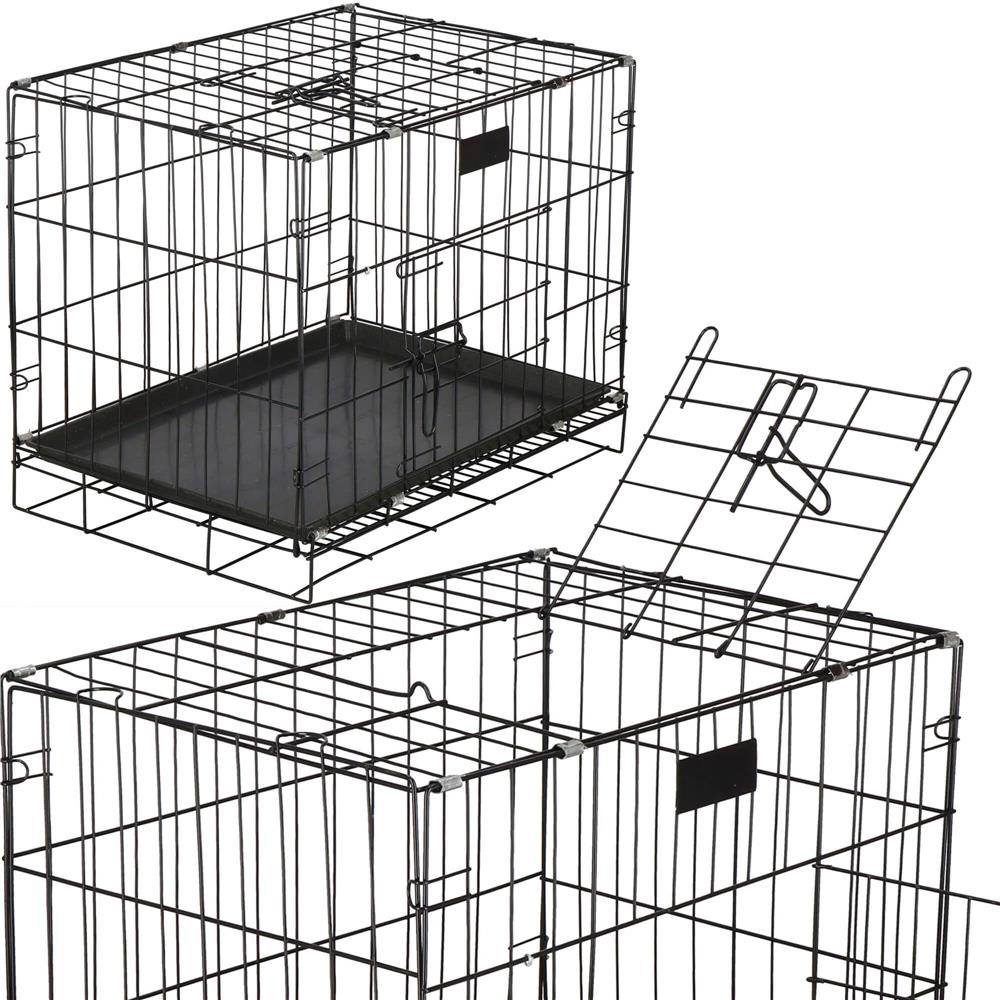 Cusca pentru animale, 2 usi, Pliabila din metal, L, Negru, 60x50x42 cm