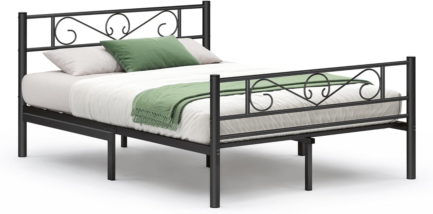 VASAGLE Cadru metalic de pat dublu, 140x190 cm, negru