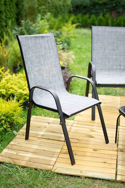 Set mobilier gradina textilene, 2 scaune, 1 canapea si 1 masa, gri deschis