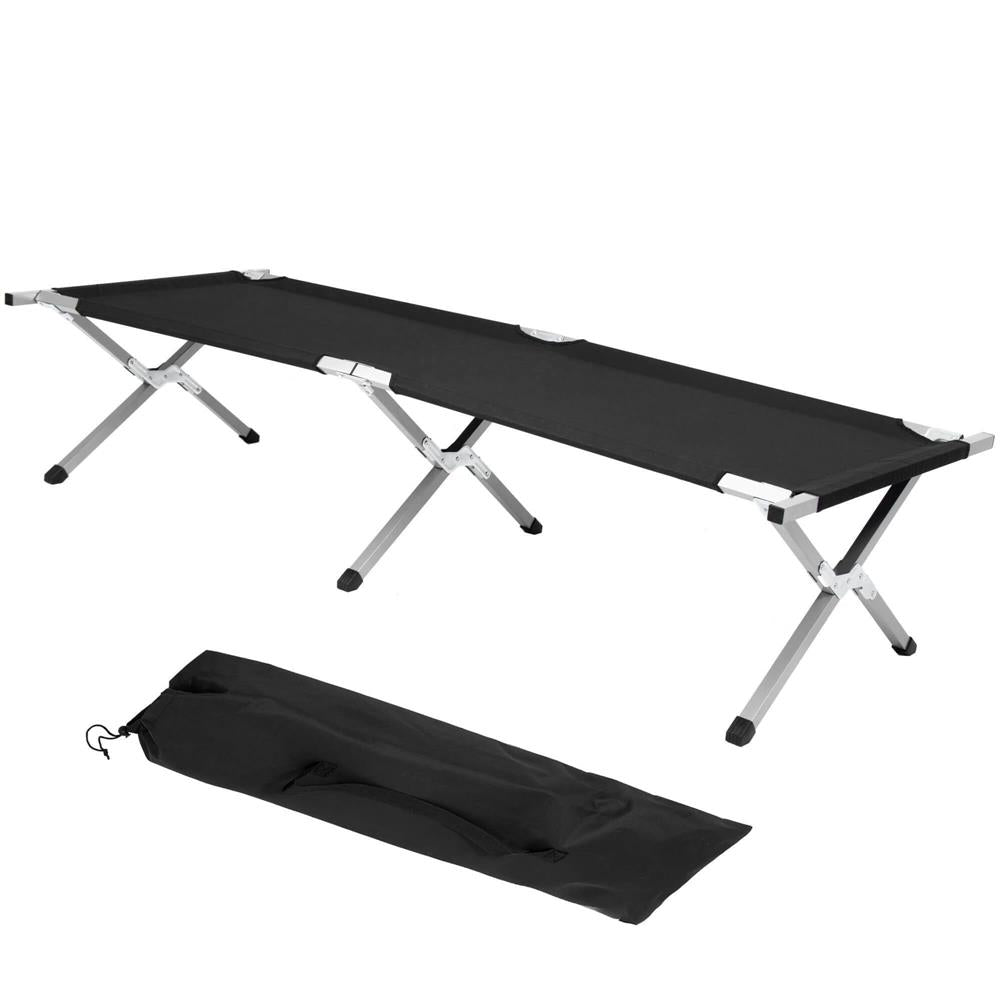 Pat pliant pentru camping, structura metalica, 190x74x42cm, 150kg, negru