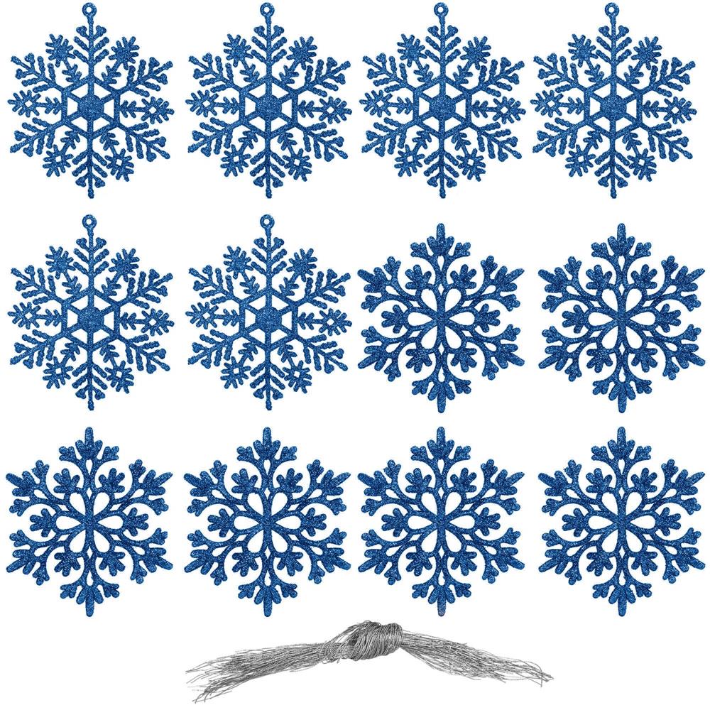 Decoratiune brad fulg de zapada, set 12 bucati, 10cm, albastru