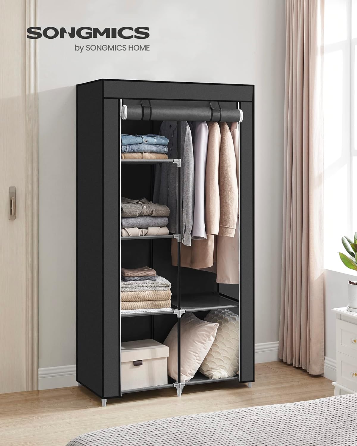 SONGMICS Garderoba pentru depozitarea hainelor, din material textil, design personalizabil, 45x88x170cm, gri