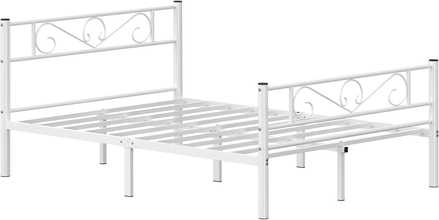 VASAGLE Cadru metalic de pat dublu, 140x190 cm, alb