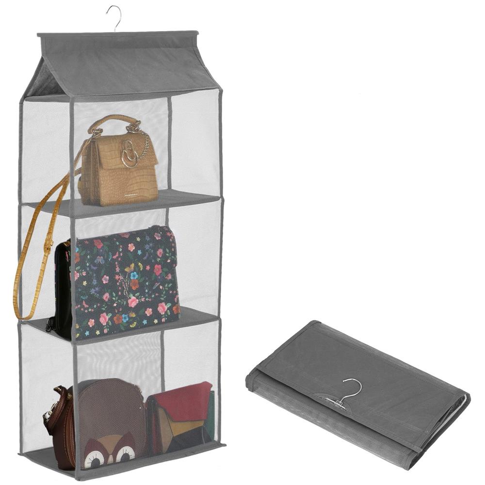 Organizator dulap posete Sersimo, 3 compartimente, textil, gri
