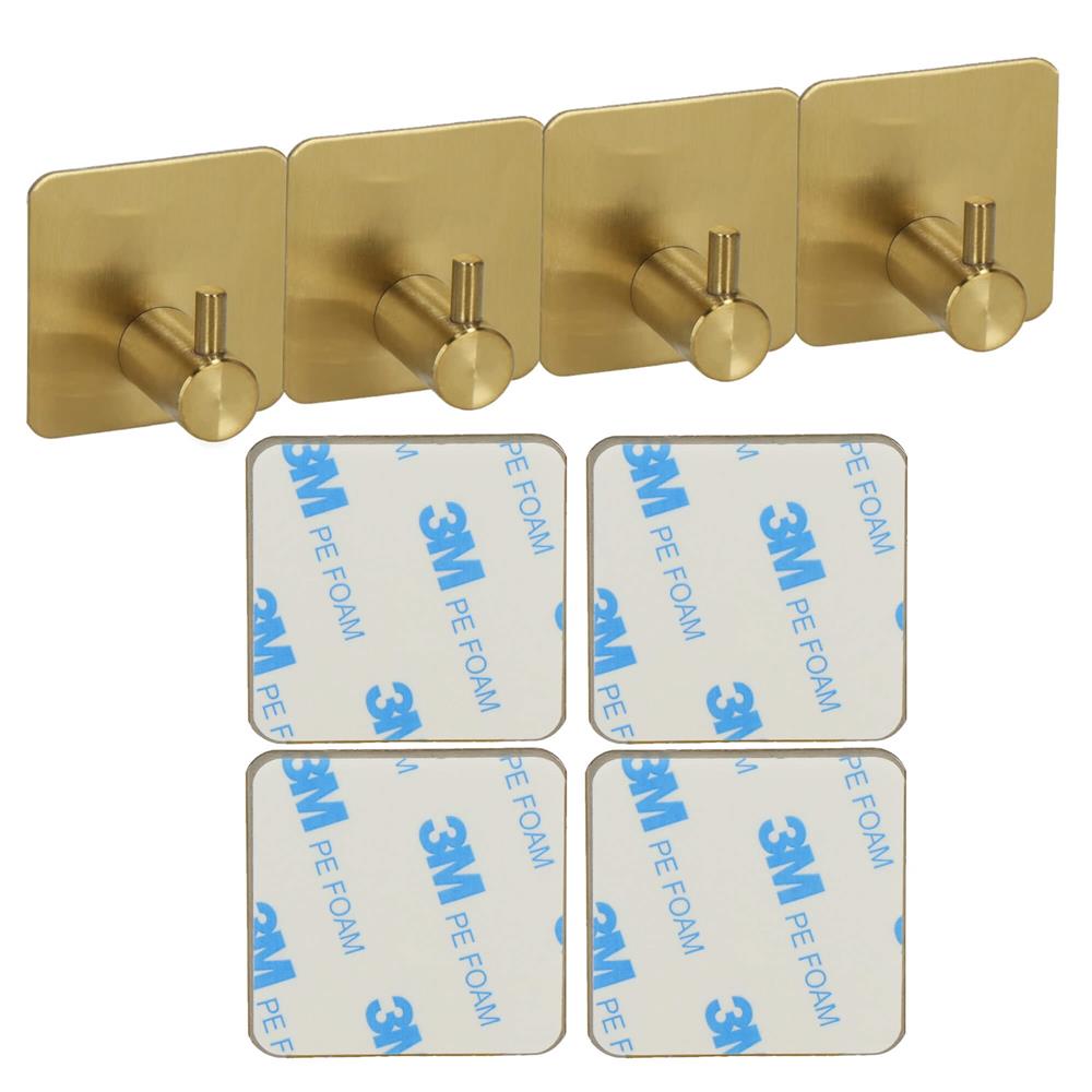 Set 4 agatatori tip cuier pentru baie, sistem fixare inclus, aluminiu, auriu