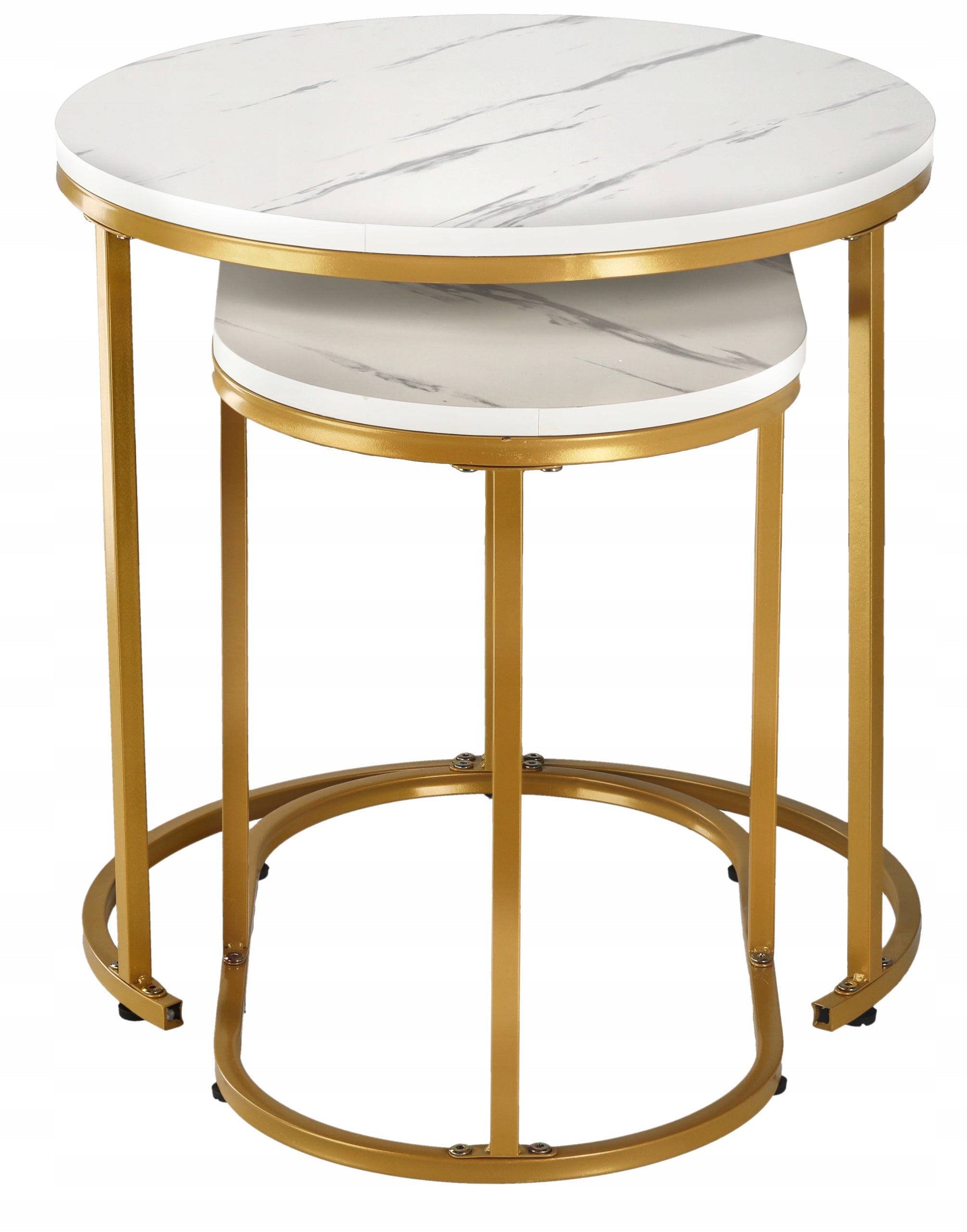 Set 2 mese pentru cafea, cadru otel, blat MDF model marmura, 50x50x50 cm si 60x32x44 cm, alb si auriu - 4