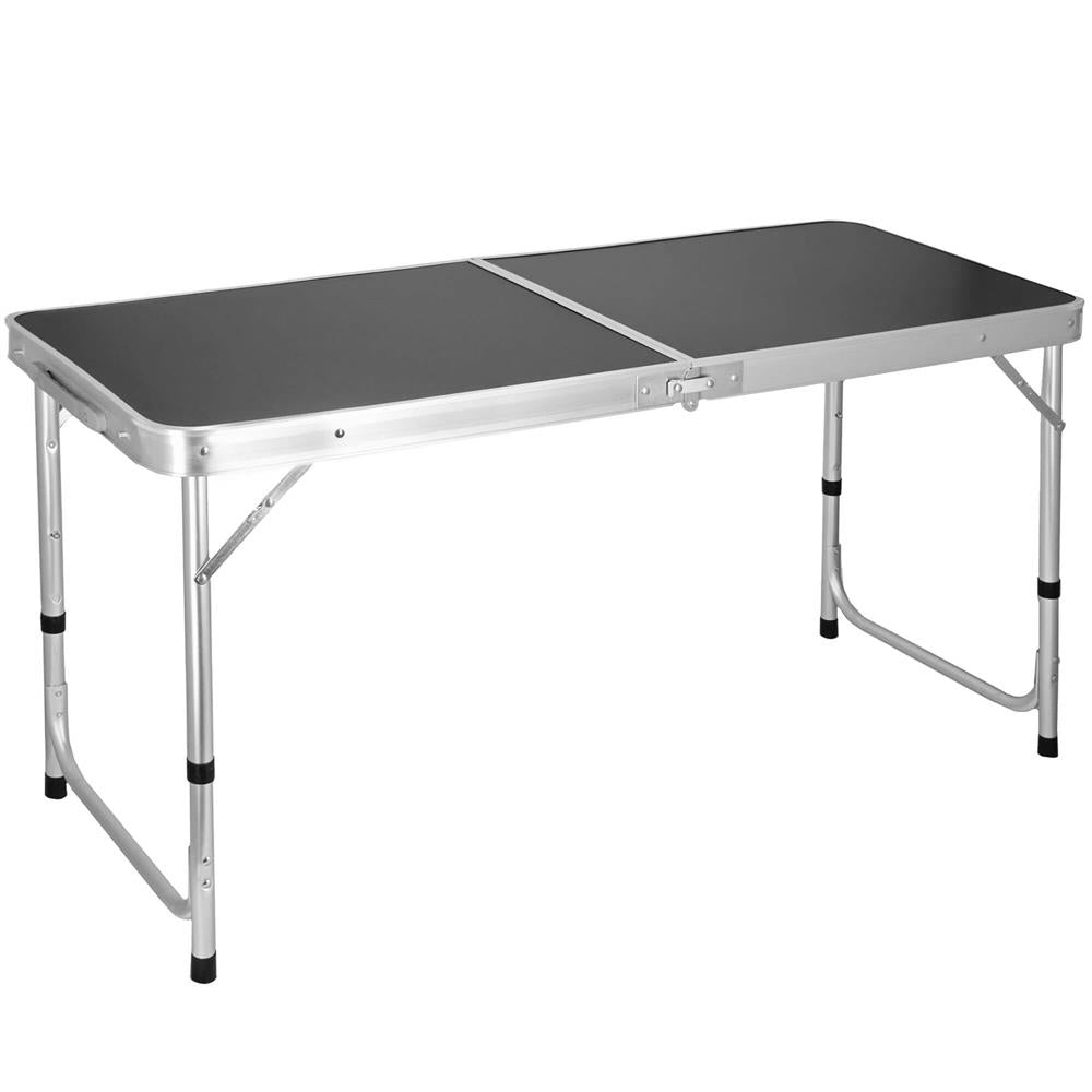 Masa camping pliabila cu spatiu depzoitare si cadru din aluminiu, blat MDF, 120x47x62/71cm, gri