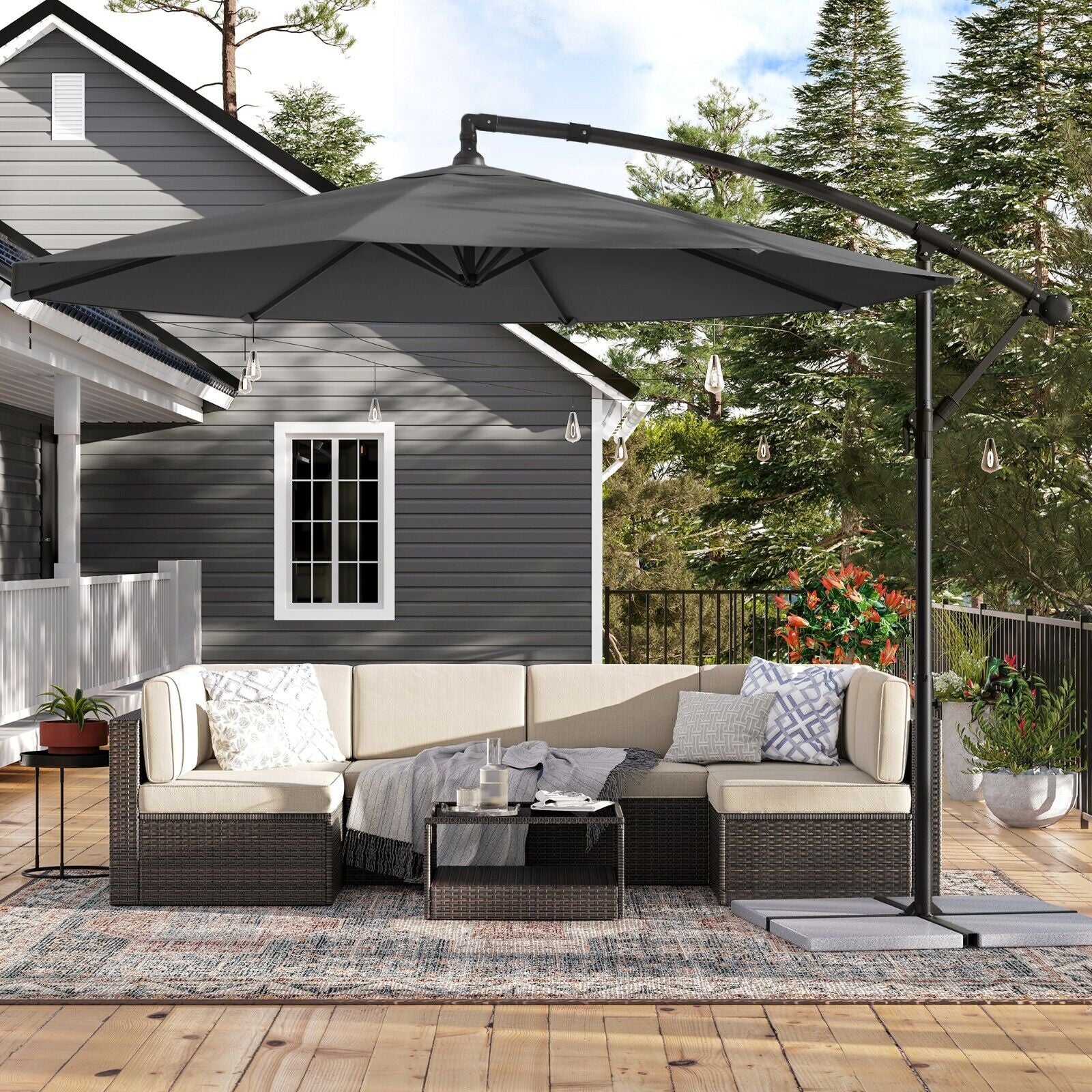 SONGMICS Umbrela de gradina cu brat lateral banana, 300cm, gri