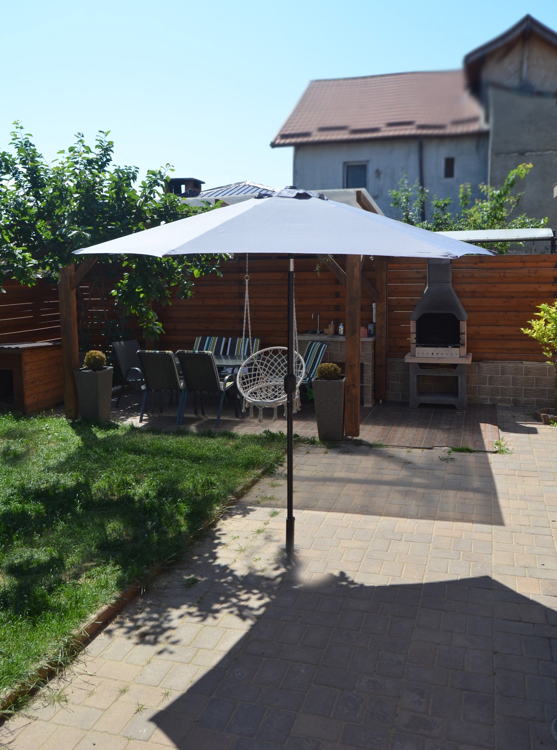 Umbrela terasa gradina, Sersimo Santorini, cu manivela si inclinare, rotunda 270cm, Gri