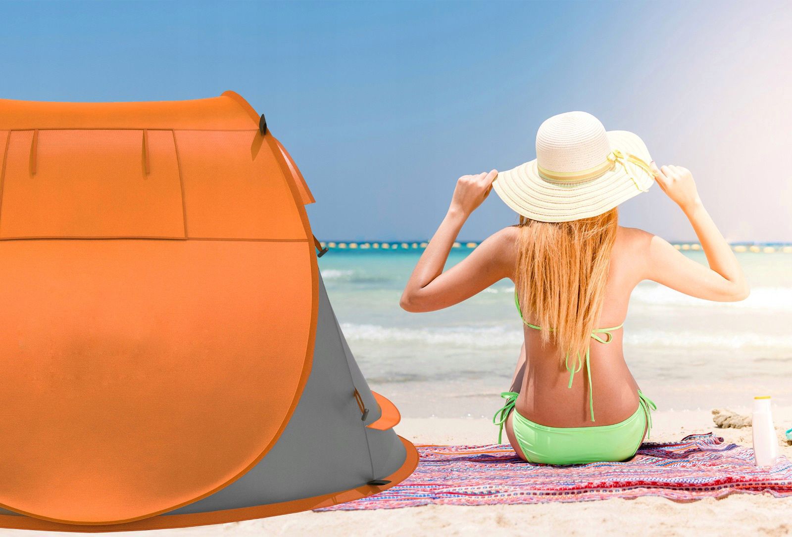 Cort plaja si picnic Sersimo, protectie UV, 210x130x90 cm, albastru gri