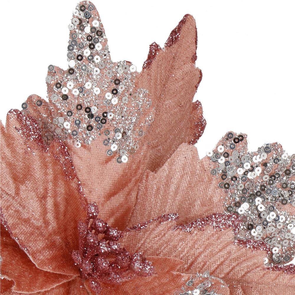 Set 5 ornamente pentru bradul de Craciun, stea Poinsettia, 26cm, roz argintiu