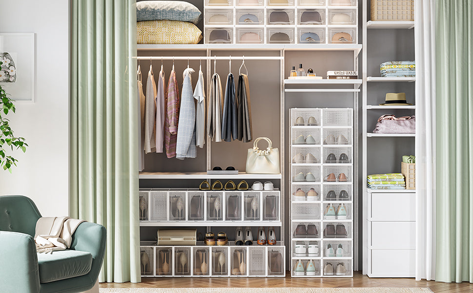SONGMICS Cutii de pantofi, set de 18 organizatoare stivuibile, structura rezistenta ABS, 34x23x14cm, transparent