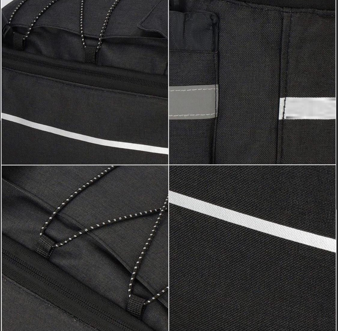 Geanta portbagaj bicicleta, 1 compartiment si 2 buzunare laterale, 38x14x16cm, negru cu elemente reflectorizante gri