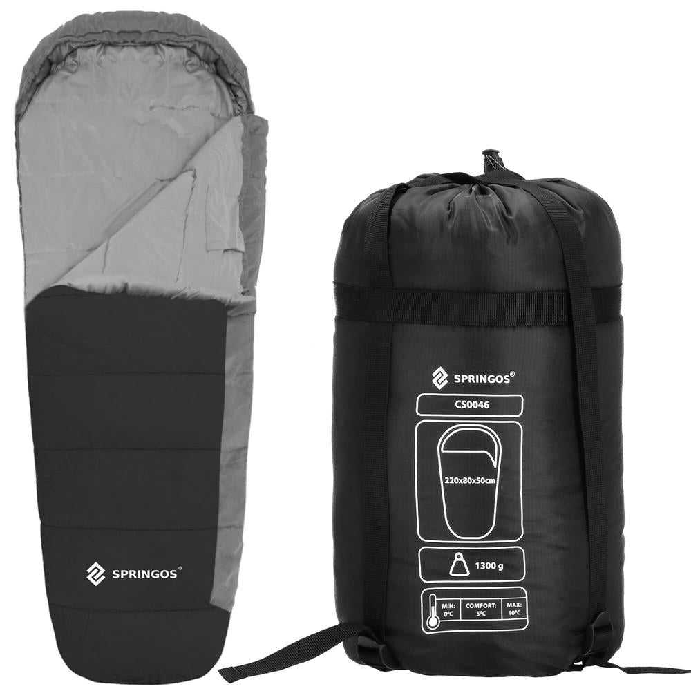 Sac de dormit tip mumie, cu geanta de transport, 210x80cm, 0-10grade, culoare negru gri