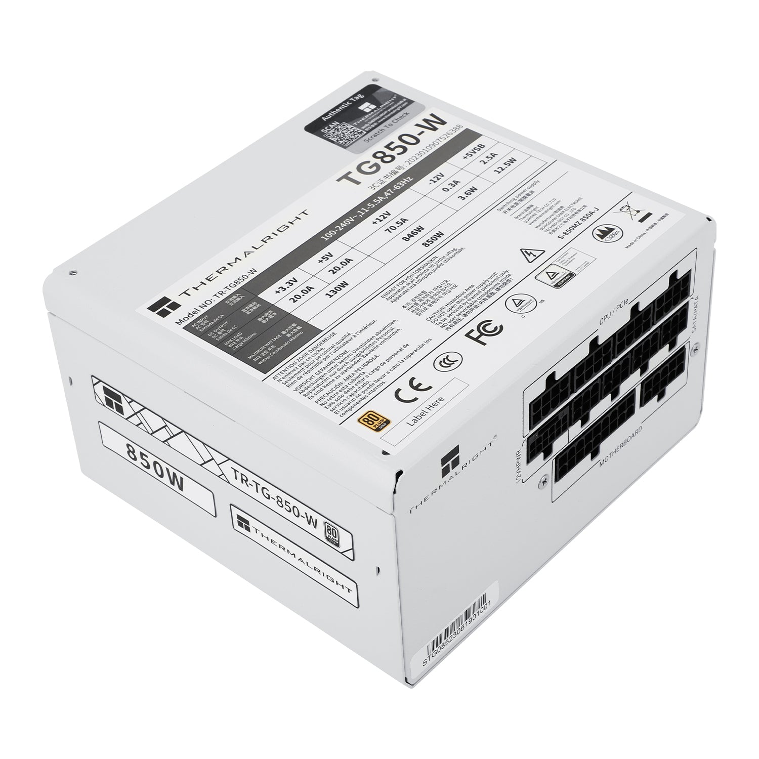 SURSA Thermalright "TR-KG850W", 850W, certificare 80 Plus Gold, modular, LLC, DC to DC, fan 120mm, alb, "TR-KG850W"