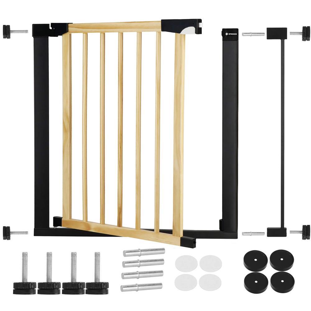 Poarta de siguranta Safety Gate pentru scari, ajustabila, din lemn cu structura otel, 82-89cm, negru maro
