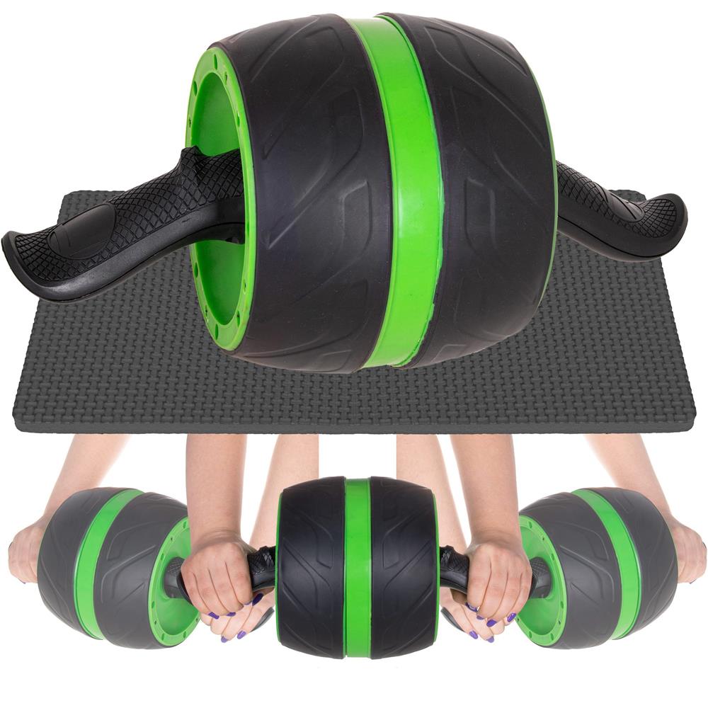 Aparat fitness tip roata pentru abdomene cu covor din spuma, negru verde