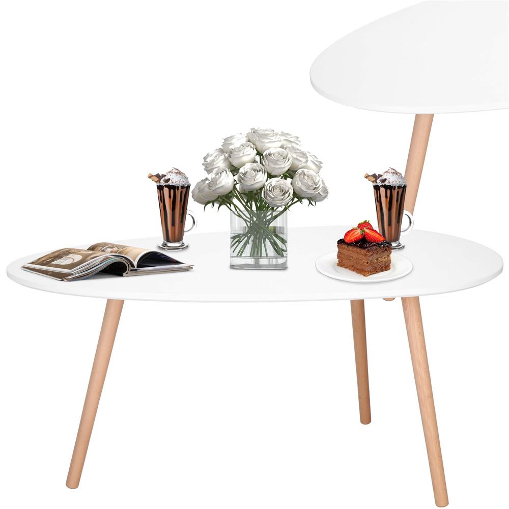 Masa de cafea, ovala, blat 100x50 cm, inaltime 48 cm, Blat MDF, Picioare lemn, Alb