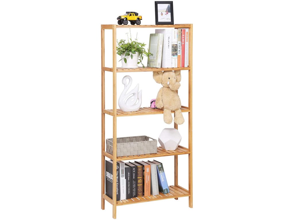 SONGMICS Raft de depozitare din bambus, 5 polite, pentru bucatarie sau baie, 130x60x26cm, maro natural
