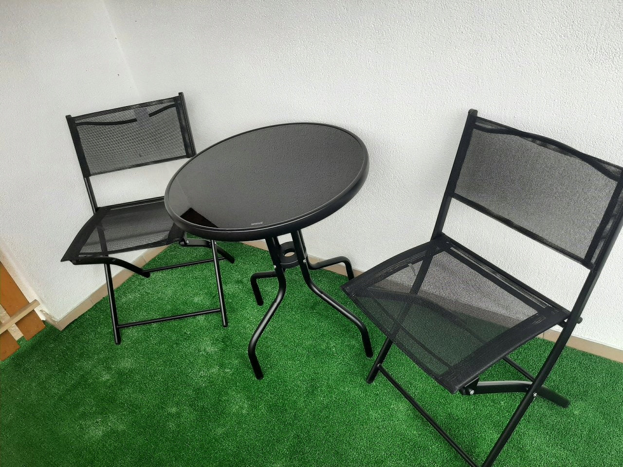 Set mobilier gradina Oneiro, 2 scaune pliabile, 1 masa, negru