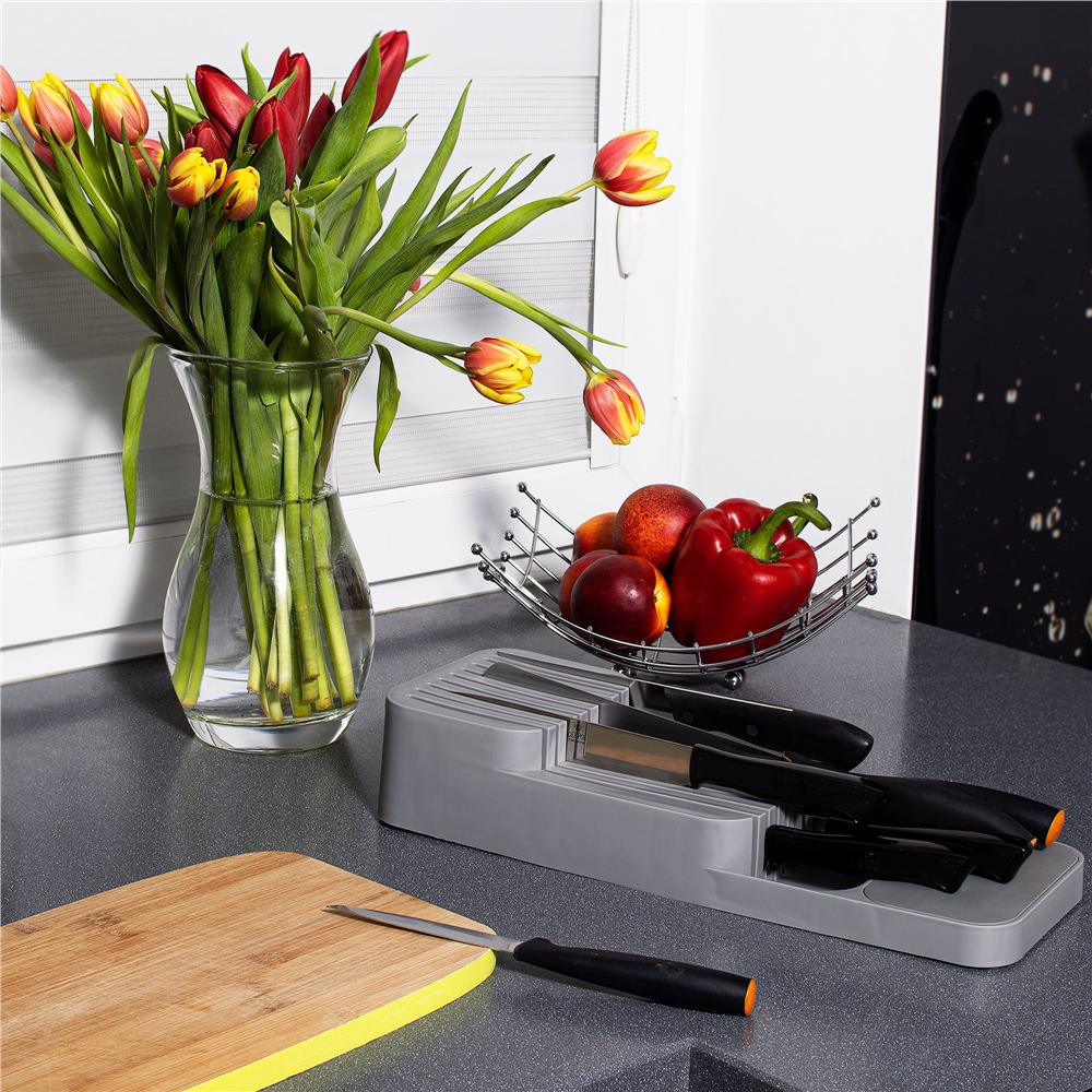 Organizator cutite pentru sertar, 9 compartimente, 40x14cm, gri
