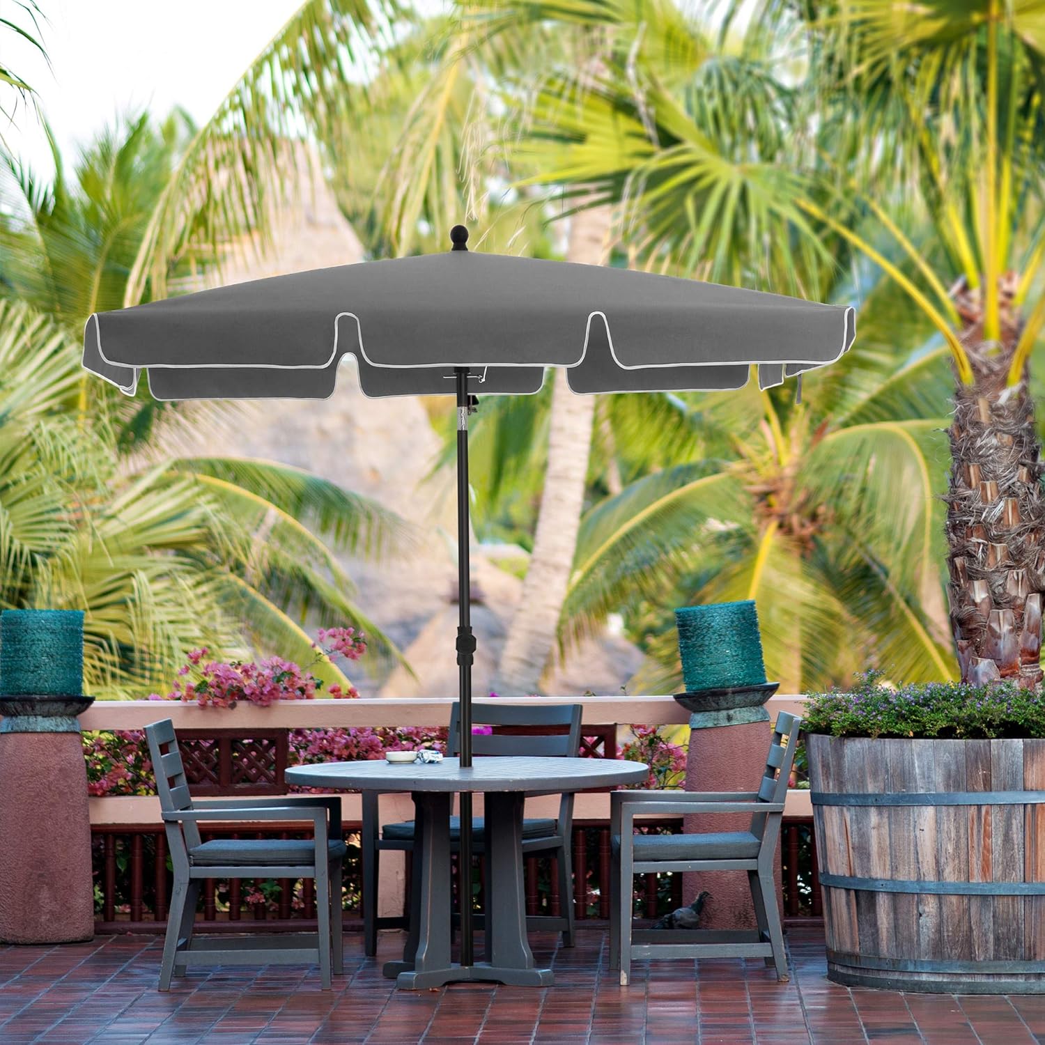 SONGMICS Umbrela terasa gradina sau plaja, cu inclinare, husa, 200x125cm, gri - 2