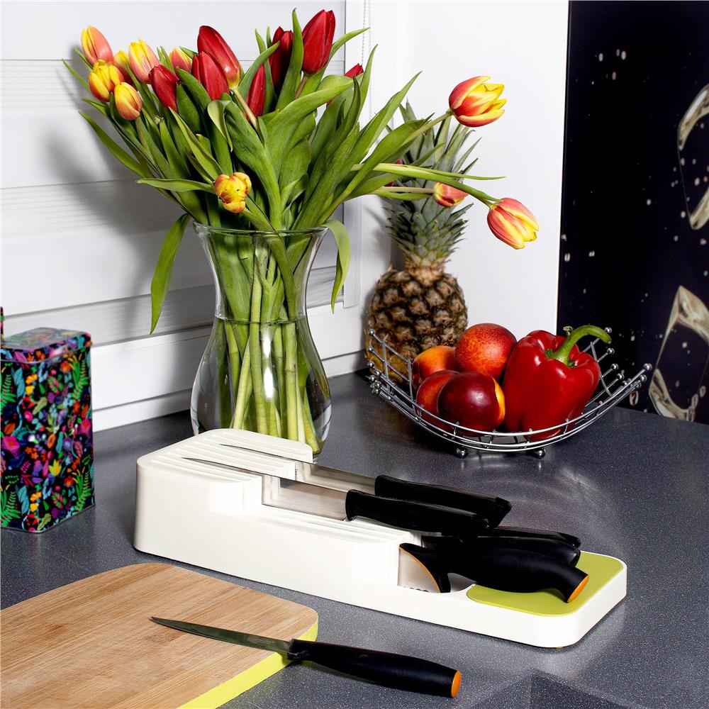 Organizator cutite pentru sertar, 9 compartimente, 40x14cm, alb