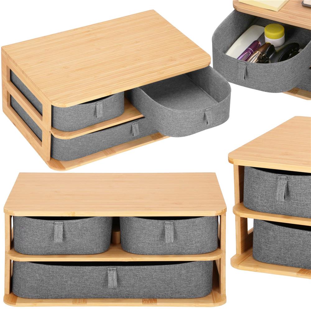 Cutie organizare din bambus, cu 3 sertare detasabile, 16x36x23cm, maro